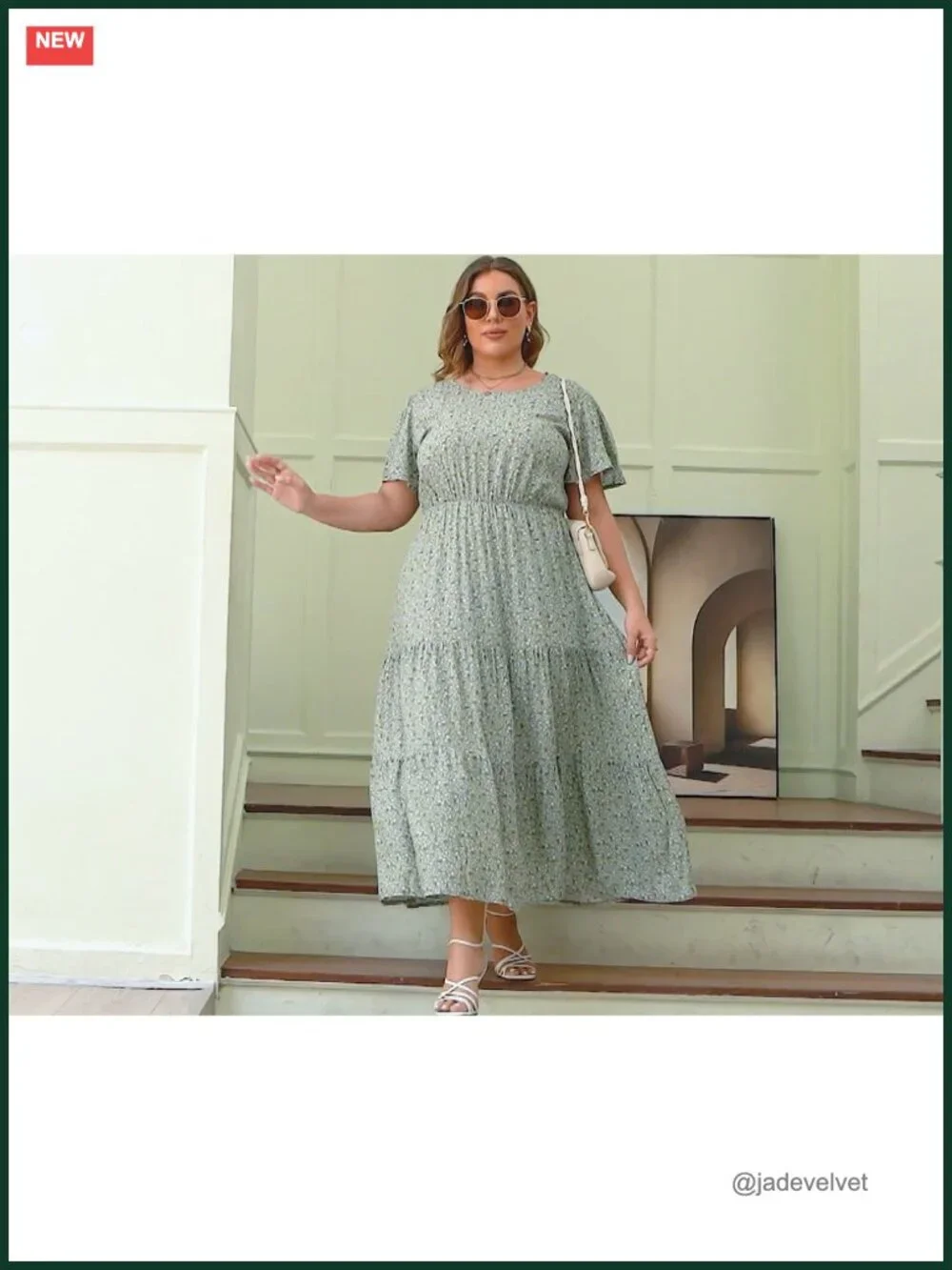 Plus Size Maxi Dress Boho Floral Ruffle Sleeve Pockets Flared